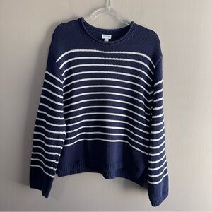 J. Crew Navy Blue White Striped Knit Pullover Sweater Womens Large Nautical